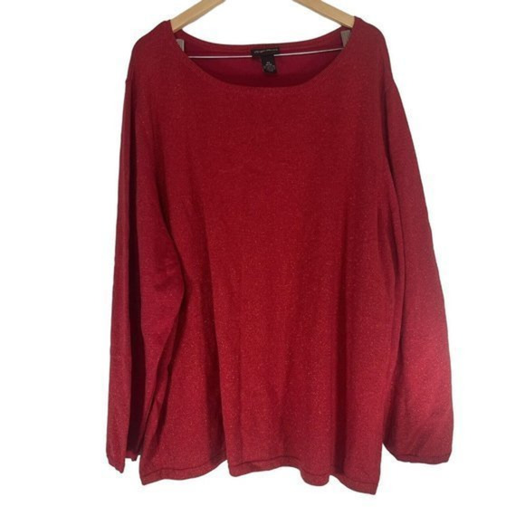 Maggie Barnes Size 4X Round‎ Neck Sweater Red Long Sleeve Shiny Red Christmas - Picture 1 of 7